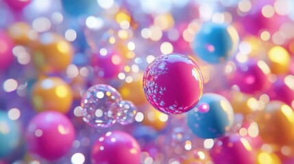 Poster - Abstract colorful spheres background with bokeh effect creating a dreamy and vibrant visual experience perfect for modern design