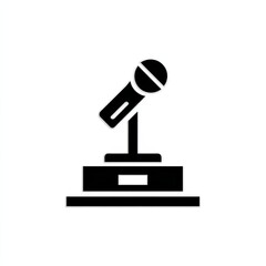 Poster - Black and White Microphone on Stand, Ideal for Podcasts, Speeches, or Karaoke Nights - Minimalist Vector Icon