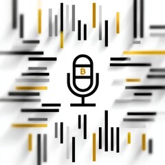 Poster - Bitcoin Podcast Concept: Microphone Icon with BTC Symbol Surrounded by Dynamic Bars Illustration
