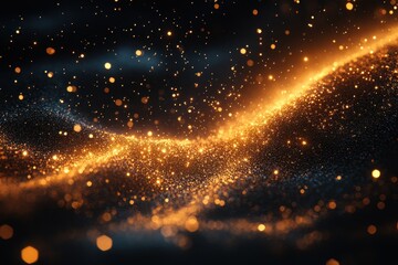 Poster - Golden particles create a magical wave of light in a dark background during a nighttime display