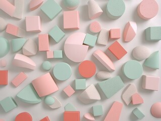 Poster - Pastel Geometric Shapes Arrangement on White Background Creates a Modern and Playful Visual Experience Perfect for Design Projects