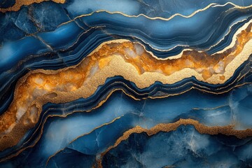 Poster - Stunning abstract blue agate with gold veining showcasing natural beauty and intricate patterns in a mineral formation
