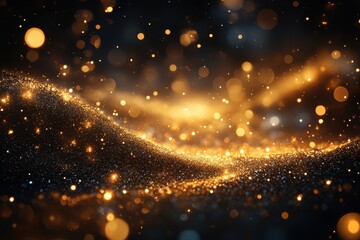 Poster - Glittering golden particles create a magical atmosphere in an abstract background setting at night