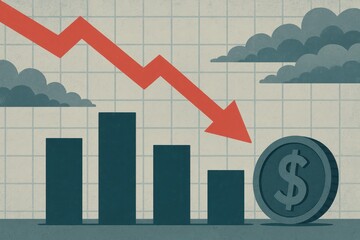 Poster - Financial Decline Chart Illustration with Arrow and Dollar Coin