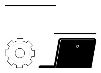 Gear symbolizing innovation and laptop showcasing technology teamwork, automation, and digital tools. Ideal for business, workflow, engineering, technology, development, startups simple landing page
