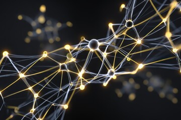 Poster - Glowing network of data nodes illustrating an AI neural network concept on a white background