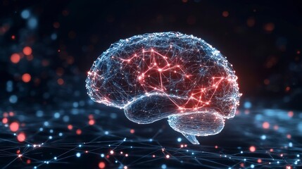 Poster - Abstract glowing brain with neural network connections.