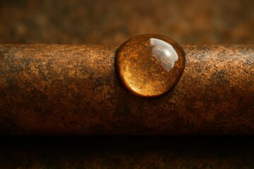 Poster - Close-Up of Water Drop on Rusty Metal Surface with Warm Tones