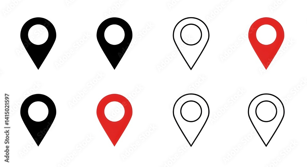 Conjunto de iconos de ubicación de pins en el mapa. Marcadores de mapa ...