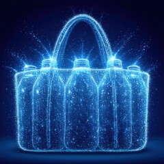 Poster - Futuristic icon of a digital bag created with glowing lines and dots, representing innovative designs and technology