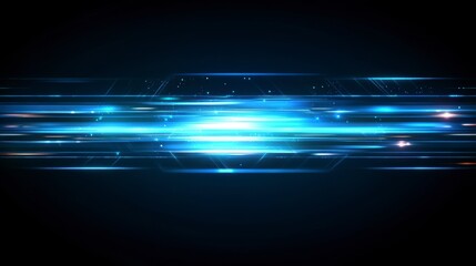 Fototapete - Abstract blue light streaks and glowing digital lines on a dark background.