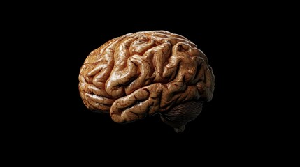 Poster - Detailed 3D render of a human brain, isolated on black background.
