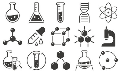 Wall Mural - chemical industry icons. chemistry flasks and tubes. science vector icons. lab equipment.
