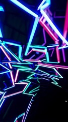 Poster - Vivid neon tunnel journey through futuristic geometric shapes in dynamic motion