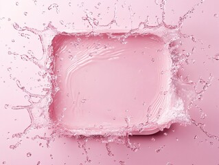 Poster - Dynamic water splash captured on a soft pink background, creating a vibrant and refreshing visual effect.