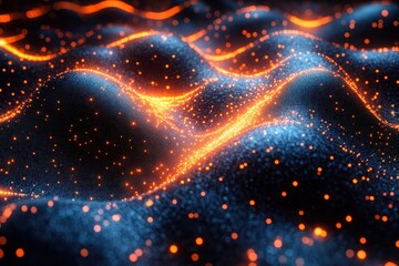 Fototapete - Colorful wave patterns illuminated with bright orange lights creating a mesmerizing visual display