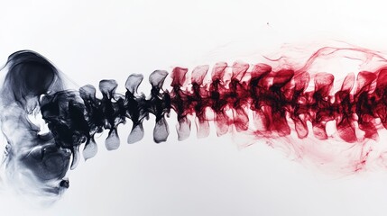 Poster - Abstract spine-like smoke formation in dark blue and red hues against white background.