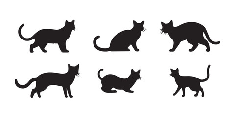  Cat Silhouette Vector Set – Black Cat Clipart Animal Graphics