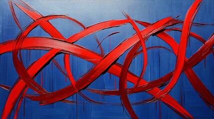 Wall Mural - abstract design with bold red streaks on deep blue background and metallic textures made with genera