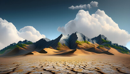 Poster - Desert landscape with mountains and dramatic clouds