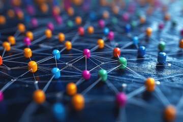 Poster - Colorful network of connection points illustrating modern digital communication and technology concepts