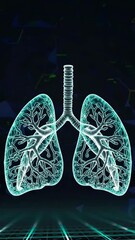 Poster - Futuristic digital animation of lungs breathing with neon effect in high resolution 4k sequence