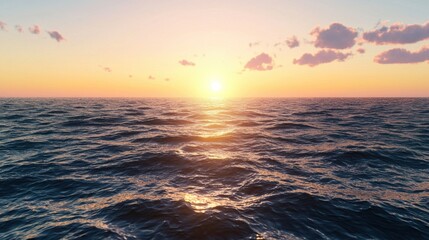 Wall Mural - Sunlight reflects off the gentle waves as the sun sets on the horizon, painting the sky in warm hues. This tranquil moment captures the beauty of nature at dusk