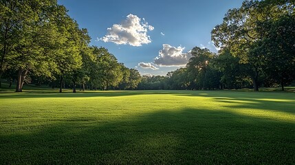 Wall Mural - serene pastoral scene with lush green field and trees
