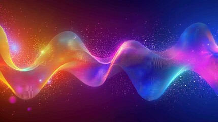 Poster - A mesmerizing play of colorful waves flows across the canvas, illuminated by bright lights and twinkling stars against a deep blue background, conveying a sense of energy and motion