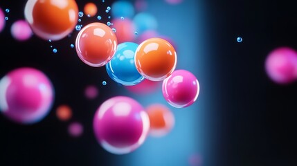 Poster - Bunch of colorful balls are floating in the air. The colors are bright and vibrant, creating a sense of energy and excitement. The scene is dynamic and lively, with the balls seemingly in motion