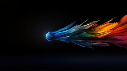 Poster - Abstract digital composition showcases a luminous sphere surrounded by streams of vibrant colors, creating a dynamic sense of movement in a dark setting