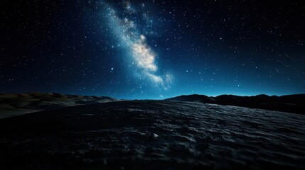 Wall Mural - A breathtaking view reveals the Milky Way galaxy illuminating the night sky above a tranquil landscape. The stars create a magnificent cosmic display against a serene horizon
