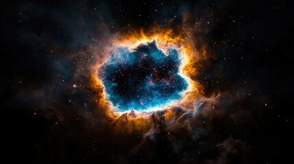 Wall Mural - a stunning cosmic nebula showcases a breathtaking array of colors, with fiery oranges, deep blues, a