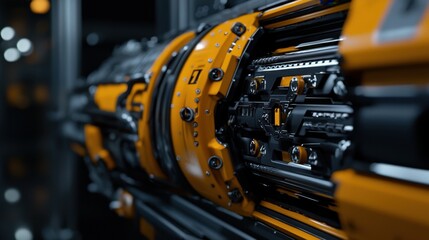 Poster - Intricate details of a high-tech industrial machine are highlighted in this workspace filled with precision equipment, emphasizing engineering brilliance and modern technology
