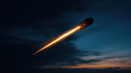 Wall Mural - a brilliant meteor streaks through the dark sky, leaving a glowing trail behind it. the celestial ev