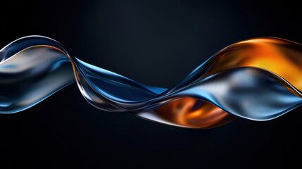 Poster - Wavy forms in blue and orange flow together gracefully, showcasing their smooth texture and vibrant hues against a deep black backdrop, creating an eye-catching and dynamic visual experience