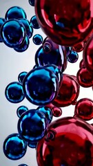 Poster - Dynamic red and blue spheres in a fluid motion against a light background