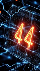 Poster - A glowing digital display shows the number 44, surrounded by a network of sparkling blue lines and nodes, suggesting technology and connectivity.