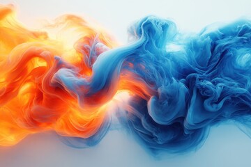 Fototapete - Colorful swirls of orange and blue smoke create a vibrant abstract display in a tranquil setting