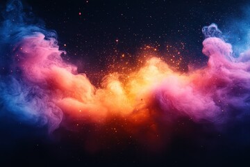 Poster - Colorful cosmic nebula showcases vibrant hues of pink, orange, and blue in deep space