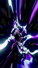Poster - Dynamic pulsating neon tunnel with vibrant purple and blue waves in motion
