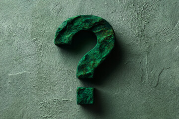 Aufkleber - Green textured question mark and square on dark green background, symbolizing inquiry, uncertainty, or problem-solving. Free space for text