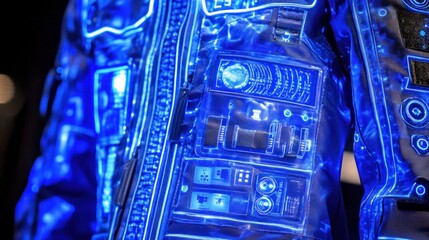 Poster - Futuristic, glowing jacket with integrated technology.
