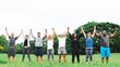 © Rawpixel.com - Diverse group of people holding hands in a park, celebrating unity and friendship. Men and women of various ethnicities enjoying outdoor activities together. Happy people in community holding hands.