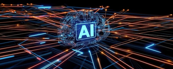 Poster - A vibrant depiction of AI technology, featuring a glowing 