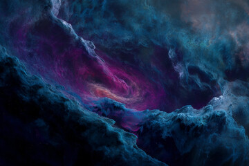 Poster - Abstract cosmic nebula image, swirling blue and purple hues, depicting a celestial landscape, representative of mystery and the vastness of space, ideal for fantasy or science fiction themes