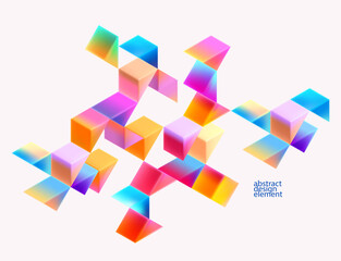 Wall Mural - multicolored 3d triangles. glass iridescent geometric shape. abstract vector background