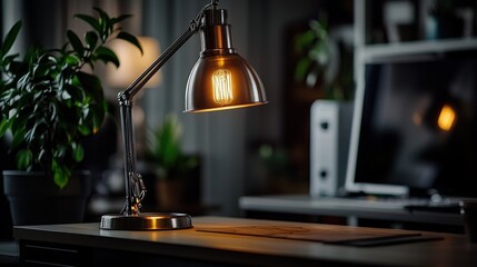 Aufkleber - Ambient desk lamp illuminates modern workspace home office photography cozy environment close-up productivity concept