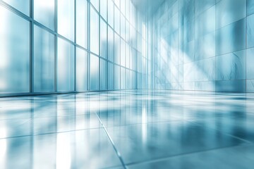 Poster - Modern interior of a spacious, bright room with reflective floors and large glass windows