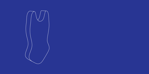 Poster - the outline of a large one-piece swimsuit symbol made of white lines on the left. 3d view of the obj
